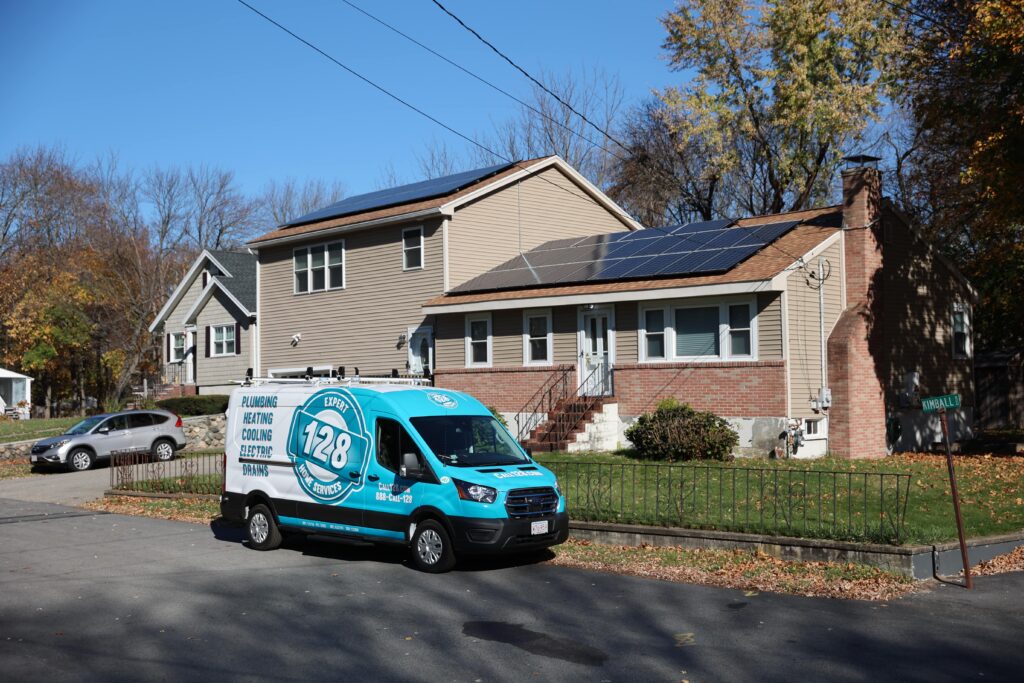 128 truck outside home with solar 