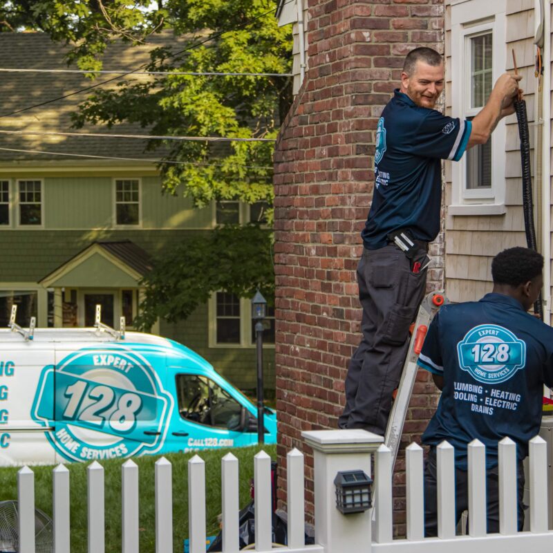 128 team working on house. Mass Save Check.