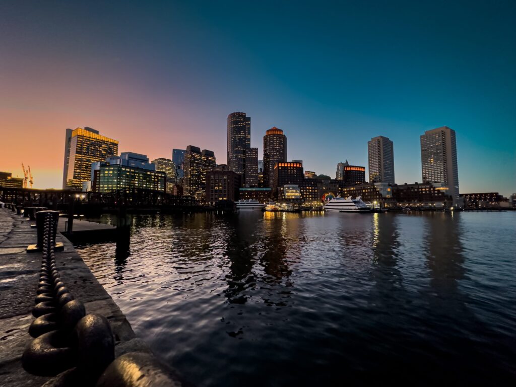 Boston city skyline at night 
