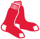 Red socks with white heels and toes, depicted in a tilted, overlapping style akin to a sports team logo.