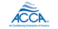 ACCA logo with stylized blue waves above bold blue "ACCA" letters, featuring the text "Air Conditioning Contractors of America" below, highlighting 128 Plumbing Partners' commitment to quality service.