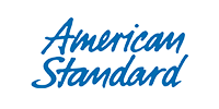 American Standard logo with the brand name in blue cursive letters on a light blue background, representing quality trusted by 128 Plumbing Partners.