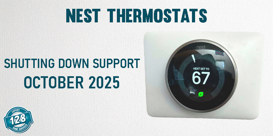 A Nest thermostat set to 67 degrees appears next to text stating support for Nest thermostats will end in October 2025.