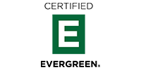 A white capital letter "E" is centered on a green circular background with a black border, representing 128 Plumbing Partners.