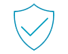A blue outline of a shield with a blue check mark inside it, symbolizing security or verified status.