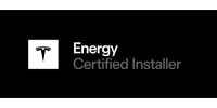 Tesla Energy Certified Installer logo featuring the Tesla "T" and white text on a black background, showcasing 128 Plumbing Partners' dedication to quality energy solutions.