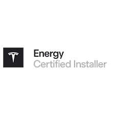 Tesla Energy Certified Installer logo with the Tesla "T" symbol on a black square beside the text "Energy Certified Installer" and 128 Plumbing Partners on a white background.