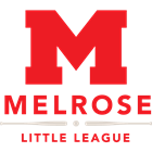 Red letter "M" above the words "Melrose Little League" in bold red text on a white background.