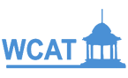 Blue "WCAT" text next to a blue silhouette of a domed gazebo or pavilion on a light gray background.