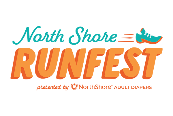 North Shore Runfest logo with a running shoe icon and text, presented by NorthShore Adult Diapers on a white background.