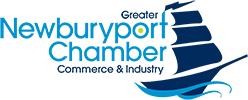 Logo for the Greater Newburyport Chamber of Commerce & Industry, featuring a dark blue ship illustration and blue text.